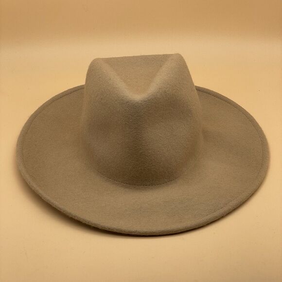 100% Wool Felt Wide Brim Hat Beige Camel Women’s One Size Boho Universal Thread - Picture 3 of 13